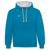 Kontrast-Hoodie - Pfauenblau/Grau meliert